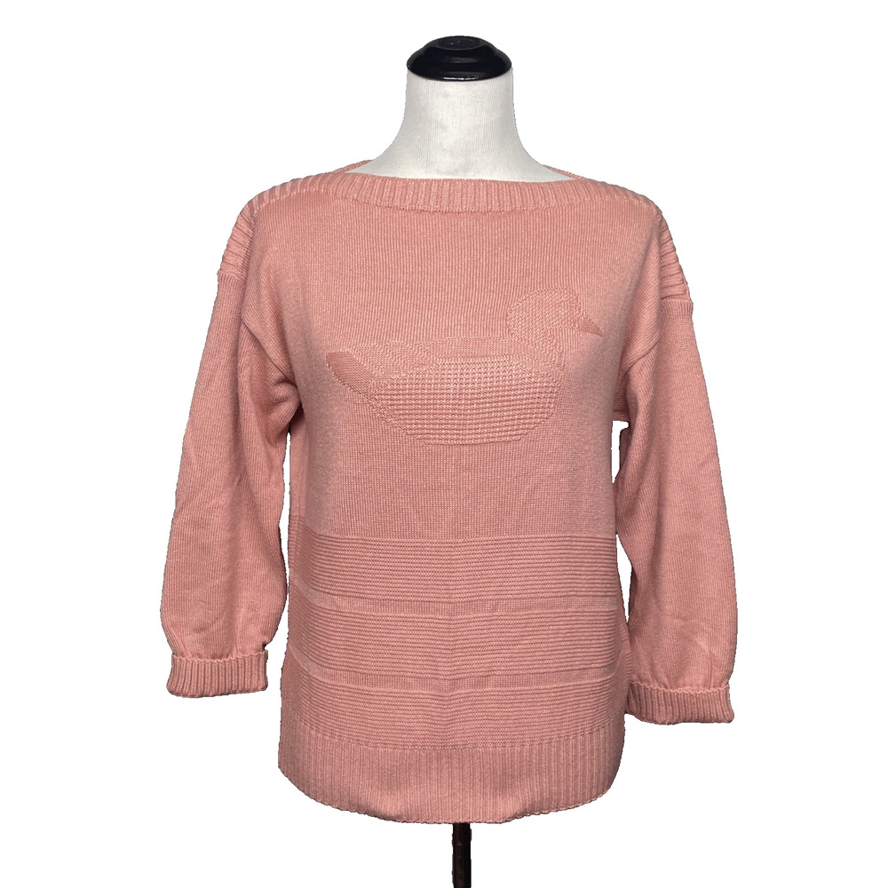 Vtg Bellocco by Keneth Too Womens Pink Knit Sweater Duck Boat Neck Boxy Granny